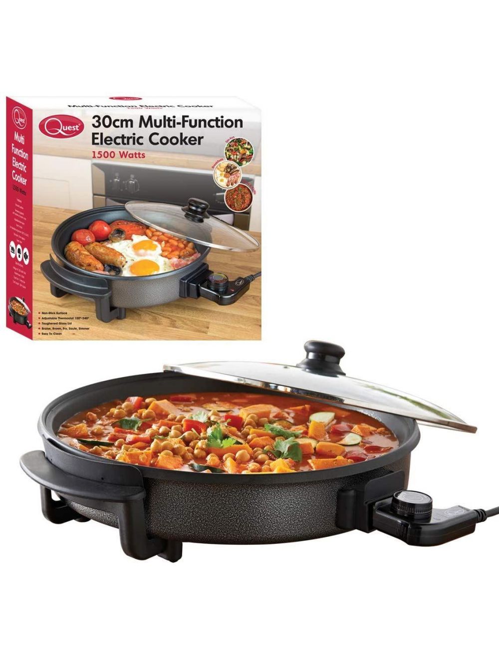 Quest 1500W Watt Multi Cooker with Medium 30cm Diameter Electric Frying Pan