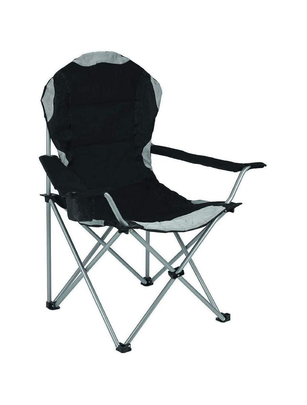 Heavy Duty Luxury Canvas Padded High Backrest with Insulated Cup Holder  Folding Camping Fishing Chair Black