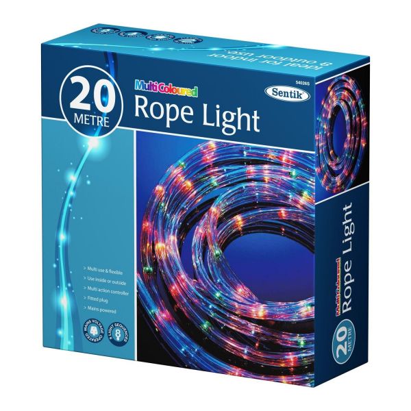 20m Multi Coloured Rope Lights 8 Mood Indoor Outdoor Xmas Party Garden Lighting