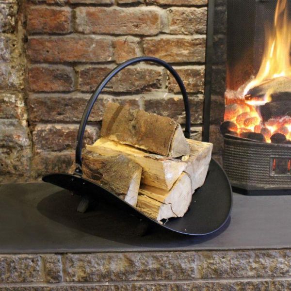 Log Holder Fireplace Wood Storage Rack Carrier Basket Black